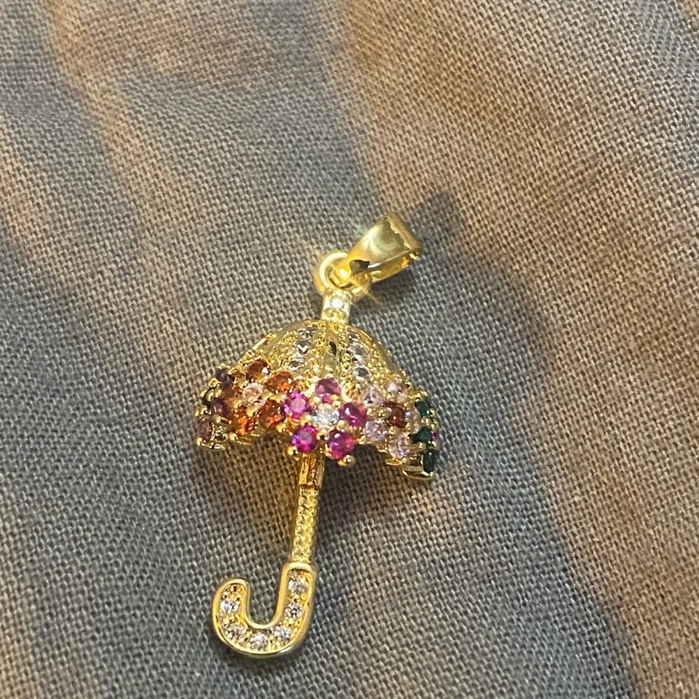 18k Gold and Multicolor stone Umbrella Pendant